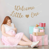 Pre-Strung Welcome Little One Banner - NO DIY - Gold Glitter Baby Shower Gender Reveal Party Banner in Script - Pre-Strung Garland on 6 ft Strand - Gold Gender Neutral Party Decorations & Decor. Did we mention no DIY?