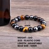 Crystal Vibe Triple Protection Bracelet - 10mm Bead Bracelet for women men With Natural Stones of Tiger Eye Hematite and Black Obsidian - Healing Crystal Bracelet for Good Luck Prosperity Happiness