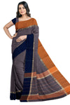 SENSAN Women’s Handloom Kanchi Cotton Saree with Blouse Piece [SKU:430] Light Beige×Navy Blue
