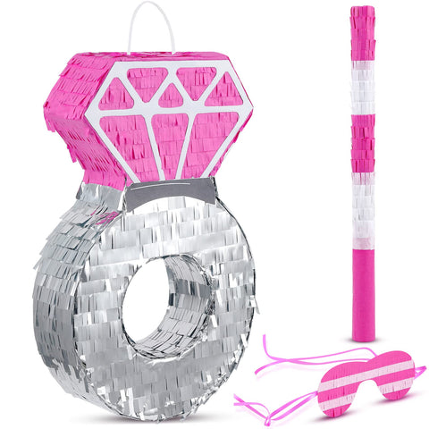 Diamond Ring Pinata for Engagement Princess Pinata Bridal Bachelorette Party Supplies Wedding Theme Decoration with Blindfold and Stick, 15 x 10 x 3 Inches(Pink) Pink