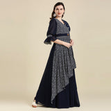madhuram Women and Girls Fox Georgette and Printed V-Neck 3/4 Sleeve Anarkali Gown Stylish Kurta for Women (M-2345)