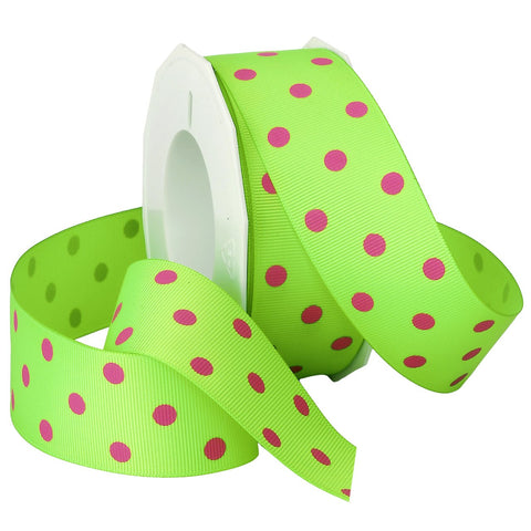 Morex Grosgrain Dot Ribbon, 1-1/2-Inch by 20-Yard Spool, Lime with Hot Pink Dots, 3908.38/20-556 Lime (Hot Pink Dots) 1.5 x 20 YD