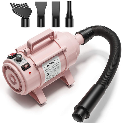 Burano Dog Dryer, High Velocity Pet Hair Dryer, 4.3HP Stepless Adjustable Speed Dog Hair Force Dryer for Dogs, Cats & More, Powerful Pet Blower with Heater Pink