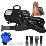 Dog Dryer, High Velocity Dog Hair Dryer, Dog Blow Dryer - Groomer Partner Pet Blower Grooming Force Dryer with Heater, Stepless Adjustable Speed, 4 Different Nozzles, Comb & Pet Grooming Glove (Black) Black