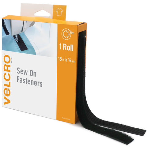 VELCRO Brand Sew On Fabric Tape-Substitute for Snaps Buttons or Zippers-Alterations and Hemming-15ft Bulk Pack Hook and Loop Fastener, Black