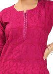 DREAM & DZIRE Women's Pure Cotton Chikan Straight Kurti for All Plus Size and Small Size