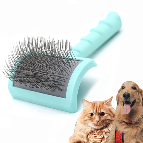 TinyPoint Large Slicker Brush for Dogs,Cats,Extra Long Pin Shedding Brush for Long Haired Dog,Cat, Pet Grooming Wire Brush for Thick Undercoat Curly Hair,25mm(1"),Green Green