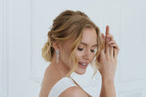 SWEETV Wedding Earrings for Brides Women Bridesmaid, Cubic Zirconia Chandelier Dangle Drop Bridal Earrings for Wedding Prom 01.Silver