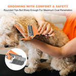 Pet Undercoat Grooming Rake for Dogs & Cats, 2 Sided Dematting Comb, Deshedding Brush Tool for Shedding Long Medium Haired, Removing Tangled, Loose Hair & Knots From Animals Coat, Silicone Gel Handle Silicone Gel Handle Double sided different width