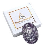Lepidolite Palm Stone - Pocket Massage Worry Stone for Natural Body Chakra Balancing, Reiki Healing and Crystal Grid Lepidolite