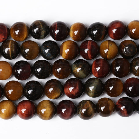 AAA Natural Stone Beads Tricolor Tiger Eye Stone Beads for Jewelry Making (Bracelet,Necklace, Earrings) Crystal Energy Stone Healing Power Stone 10mm 38pcs