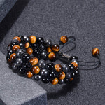 DHQH Triple Protection Bracelet Natural Black Obsidian Tigers Eye Hematite 8-10mm Beads Handmade Bracelet- Healing Crystal Bracelet Bring Luck Prosperity and Happiness F-Three-layer Bracelet