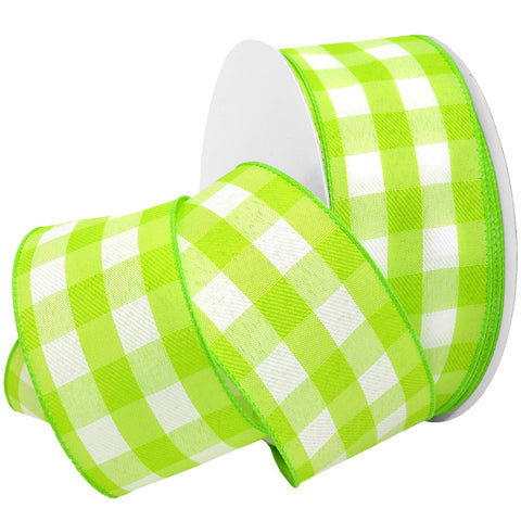 Morex Gingham Style Ribbon, Wired Taffeta, 2-1/2 inch by 50 Yards, Lime 2.5" x 50 yards