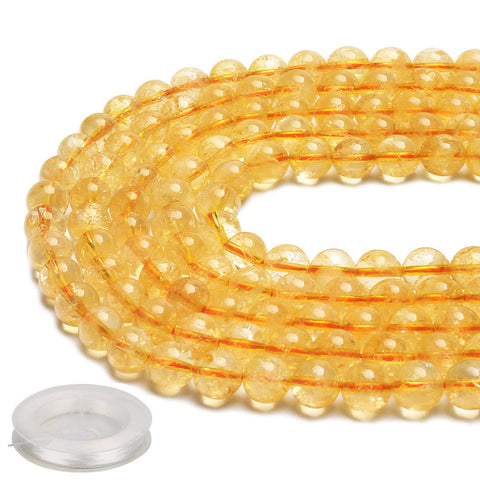 70PCS Natural 8MM Healing Gemstone, Citrine Energy Stone Round Loose Beads, Semi-Precious Crystal Beads with Free Elastic String for Jewelry Making DIY