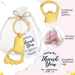 50 Pieces Baby Footprint Keychain Bottle Opener Baby Shower Party Favors Baby Shower Footprint Bottle Opener Supplies with Organza Bags and Thank Tags for Baby Shower Party Souvenirs Gifts (Gold) Gold