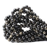 CHEAVIAN 45PCS 8mm Natural Golden Obsidian Gemstone Round Loose Beads Crystal Energy Stone Healing Power for Jewelry Making 1 Strand 15" Gold Obsidian