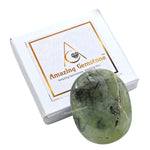 Prehnite Epidote Palm Stone - Pocket Massage Worry Stone for Natural Body Chakra Balancing, Reiki Healing and Crystal Grid Prehnite