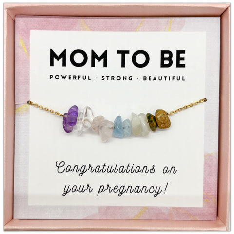Mother’s Ray Pregnancy Crystal Necklace – 18k Gold-Plated Mom Necklace for Mothers To Be – Healing Crystal Necklace with Amethyst, Rose Quartz, Moonstone – Pregnancy New Mom Gifts for Women