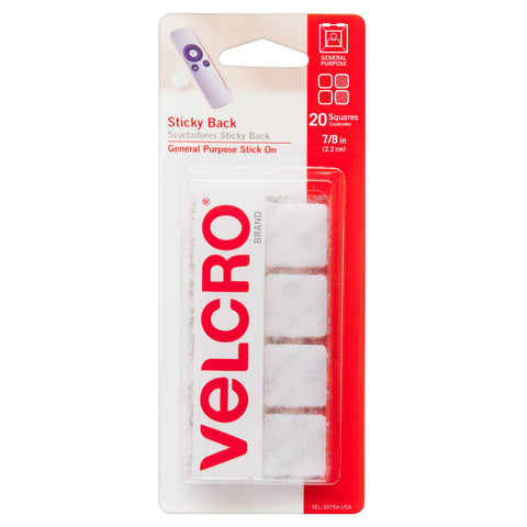 VELCRO Brand Mounting Squares | Pack of 20 | 7/8 Inch White | Adhesive Sticky Back Hook and Loop Fasteners for Home, Office or Crafting | Strong Secure Hold 20Pk