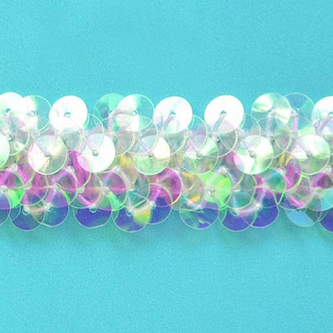 Trims by The Yard 2-Row Metallic Stretch Sequin Trim, 7/8-Inch Versatile Sequins for Crafts, Washable Sequins Trim for Sewing, 20-Yard Cut | Crystal Aurora Borealis