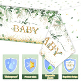3 Pieces Sage Greenery Oh Baby Tablecloths for Baby Shower Party Decorations Plastic Disposable Gold Foil Eucalyptus Leaf Table Covers for Rectangle Tables Sage Boho Woodland Neutral Party Supplies 3