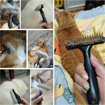 Undercoat Rake for Dogs, Dematting Tool Set Long Haired Dog Grooming Rake Brush + Deshedding Brush Comb, Under Coat Brush Cat Rake with Double Row Stainless Steel Pins
