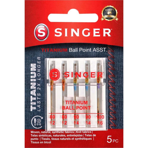 SINGER 04809 Titanium Universal Ball Point Machine Needles for Knit Fabric, Assorted Sizes, 5-Count