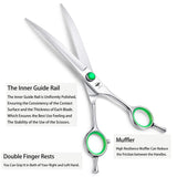 7 Inch Straight, Downward Curved Dog Grooming Scissors Set Professional Pet Cutting, Chunker Shears Safety Noiseless Blunt Tip Trimming Shearing for Dogs Cats Japanese Stainless Steel Silver Set-B