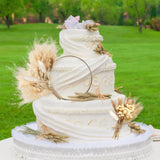 2 Pieces Boho Cake Topper Decorations Pampas Grass Dried Flower Cake Topper Wreath Hoop Various Dried Pampas Grass Cake Decor for Bohemian Wedding Bridal Birthday Party Supplies (Elegant Style) Elegant Style
