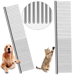 Metal Comb for Dogs , Metal Dog Combs , 2 Pack Cat Comb with Rounded Ends Stainless Steel Teeth, Professional Grooming Tool for Long and Short Matted Haired ,Tangles and Knots, Njiszhi 7.48IN*1.57IN