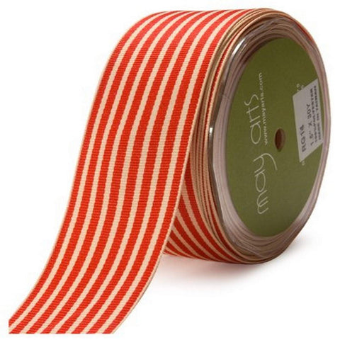 May Arts 1-1/2-Inch Wide Ribbon, Red Grosgrain Stripe