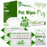 Petazy Dog Wipes for Paws and Butt Ears Eyes | Organic Pet Wipes for Dogs | Lavender Scented Dog Wipes Cleaning Deodorizing | Extra Thick Wipes Dogs Cats Pets | 400 Count | Bonus Glove Wipes Included 400 + 5 Bonus Glove Wipes