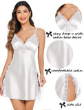 Avidlove Women Satin Lingerie Nightgown Sexy Silk Nighty Side Slit Lace Babydoll Chemise White Small