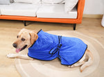 BONAWEN Dog Bathrobe Soft Super Absorbent Luxuriously 100% Microfiber Dog Drying Towel Robe with Hood/Belt for Extra Large,Large,Medium,Small Dogs (Blue,XL) Xlarge: back length 29" Blue
