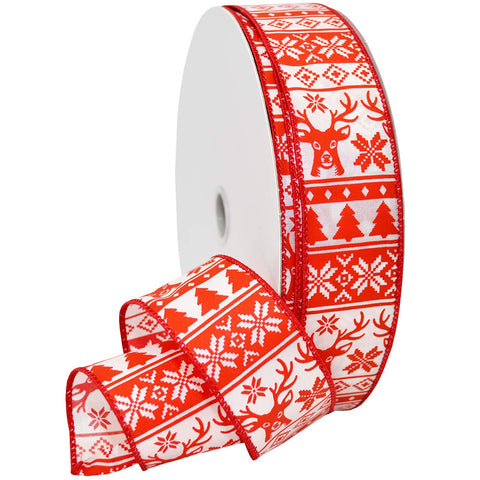 Morex Christmas Sweater Ribbon, Wired Polyester, 1.5 inch by 50 Yards, Red 1.5" x 50 Yd