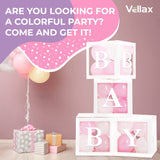 Baby Boxes with Letters for Baby Shower - Baby Shower Box Set of 45 pcs, 33 Pink White Balloons, 4 Clear Blocks, 8 Letters - Gender Reveal Decorations, Party Backdrop for Boys & Girls Birthday White Boxes With Pink & White Balloons