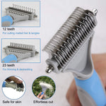 Pet Dematting Comb - 2 Sided Undercoat Rake for Cats & Dogs - Safe Grooming Tool for Easy Mats & Tangles Removing - Medium and Long Haired Cats Dogs Brush for Shedding Blue