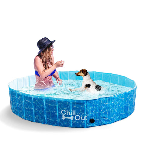 ALL FOR PAWS Dog Swimming Pool Foldable Pool Dog Tub Outdoor Pool with MDF Board Inside and Anti-Skid Inner Layer Suitable for Dog Cat Pet and Kiddie L (48") Large(48")