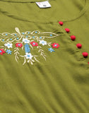 Yash Gallery Women's Rayon Buta Embroidered Anarkali Kurta (Olive Green)
