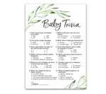 GREENERY Baby Shower Game — BABY TRIVIA Games — Pack of 25 — Fun Baby Facts Games, Floral, Green, Olive Branch Trivia Baby Shower Activity, Greenery, Rustic Gender Neutral Baby Shower Games, G320-TRV