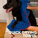 Soggy Doggy Super Shammy Dog Towel, Washable Microfiber Dog Towels for Drying Dogs and Cleaning Paws, Fast-Drying Dog Bath Towel with Hand Pockets, Blue/Red Trim, 31 x 14 Inches Blue Red Trim
