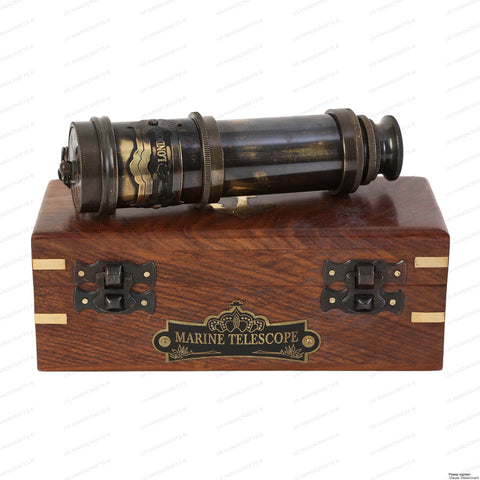 Vintage Nautical Handheld Brass Telescope with Wood Box - Nautical Captain Spyglass Telescope