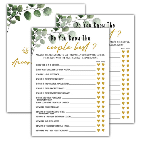 Bridal Shower Games - Greenery Engagement Party Game Cards For Wedding, Bachelorette Party - Bridal Shower Decorations - Know The Couple Best - 30 Cards(018)