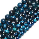 70PCS Natural 8MM Healing Gemstone, Blue Tiger’s Eye Energy Stone Round Loose Beads, Semi-Precious Crystal Beads with Free Elastic String for Jewelry Making DIY