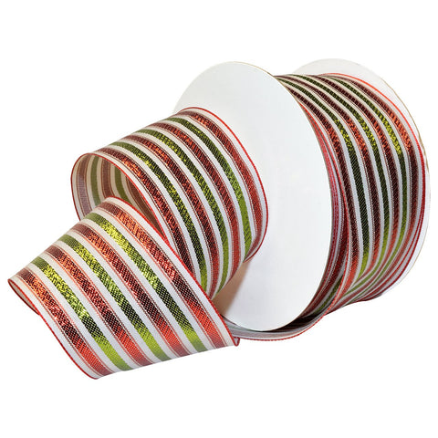 Morex Ribbon Wired Polyester Baroque Noel Ribbon, 2-1/2" x 50 yd, White/Green/Red 2.5" x 50 Yd