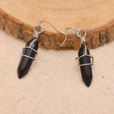 Black Onyx Wire Wrapped Point Crystal Earrings for Women Reiki Energy Healing Black Onyx