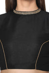 RENE Women's Silk Solid Half Sleeve Blouse (D-1005170-BLACK-32_Black_32)