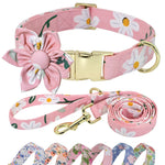 Beirui Cute Girl Dog Collar and Leash Set for Female Dogs- Floral Dog Collar with Flower for Small Medium Large Dogs Puppy, S:Neck 10-16", Leash 5FT, Pink-2 S:Neck for 10.0-16.0", leash 5FT