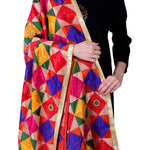 SWI WITH LABEL Women's Embroidered Phulkari Chiffon Dupatta