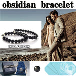Black Obsidian Bracelets 2 Packs, 8MM & 10MM Gemstone with Tourmalinated Quartz Rutilated Stretch Jewelry for Unisex, Root Chakra Healing Crystal Spritual Gift for Friends & Familys on Any Occasion Obsidian-8-10MM